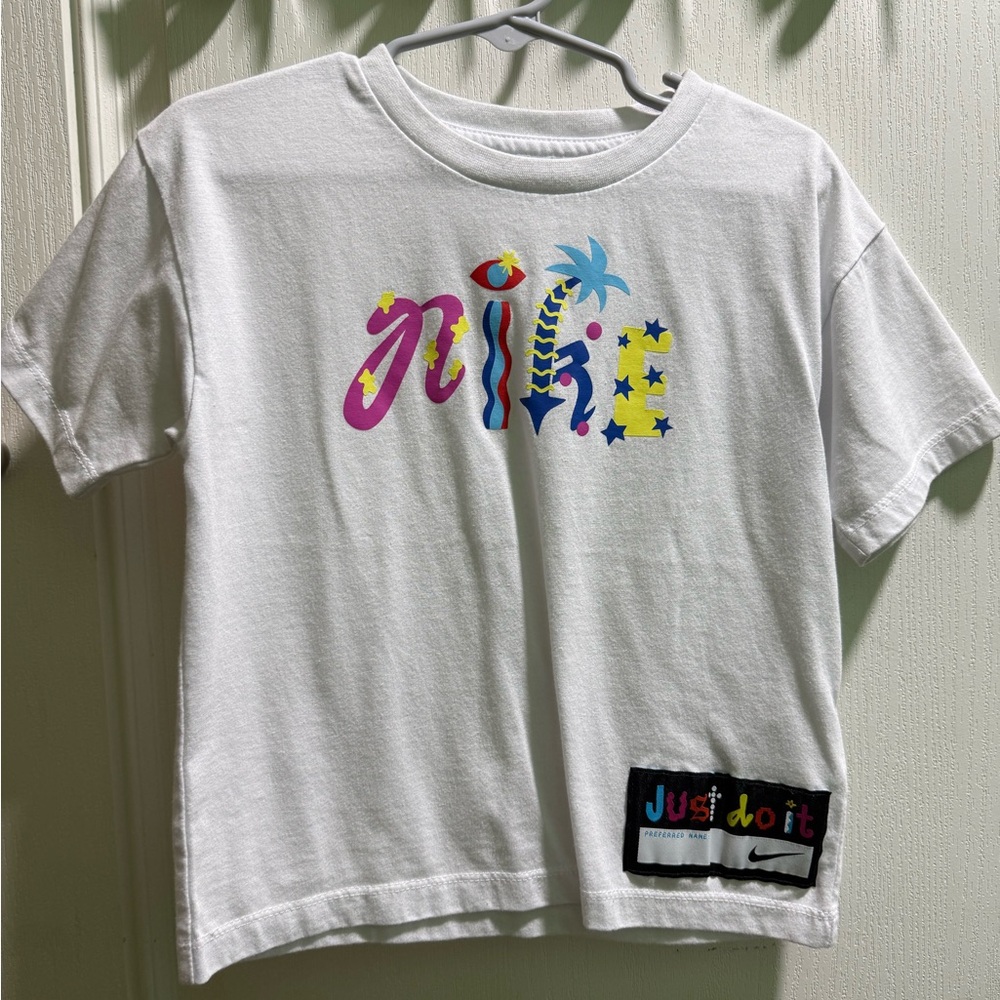 Nike Kids White Tee with Colorful Graphic